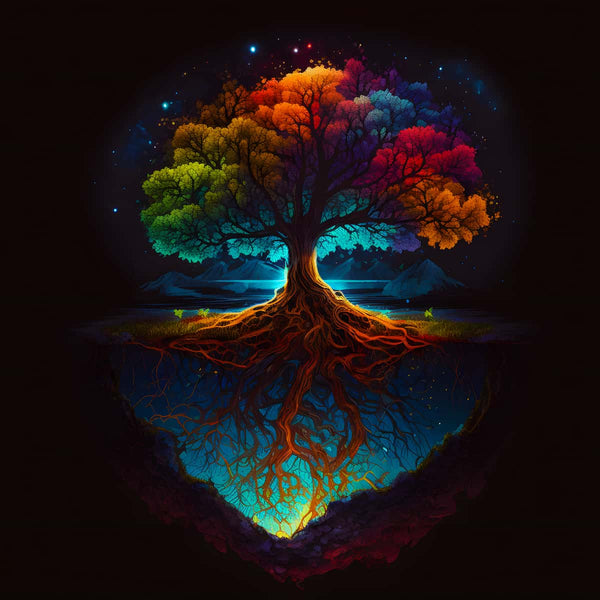 Colorful tree in the night — AB Diamond Painting Kit design