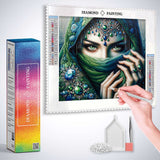 Woman with scarf, green and blue — Diamond Painting Kit, product view 3