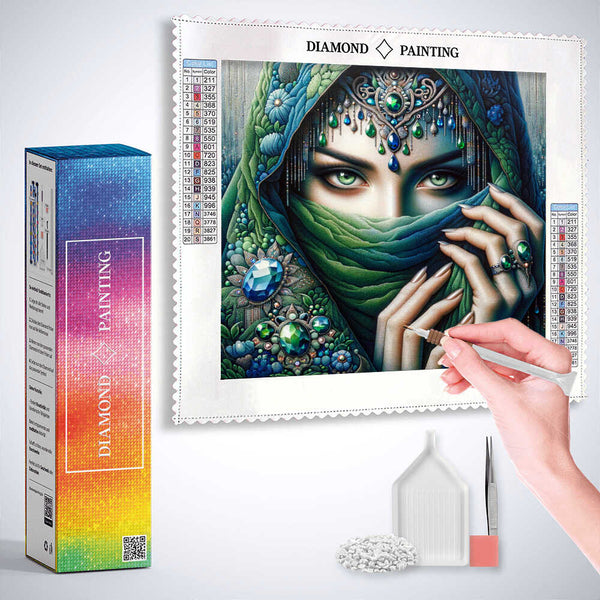 Woman with scarf, green and blue — Diamond Painting Kit, product view 3