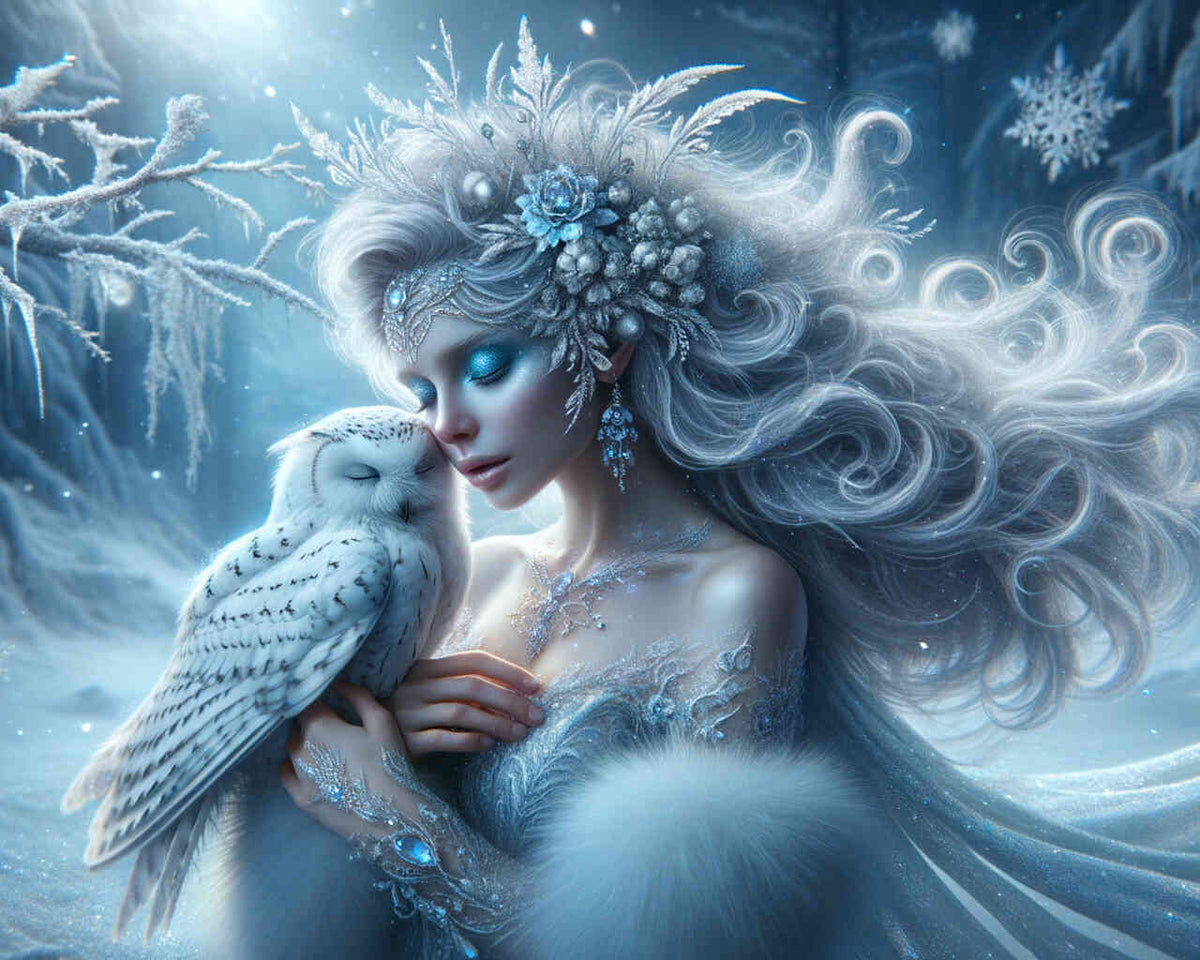 Ice Fairy with a Snowy Owl — Diamond Painting Kit design