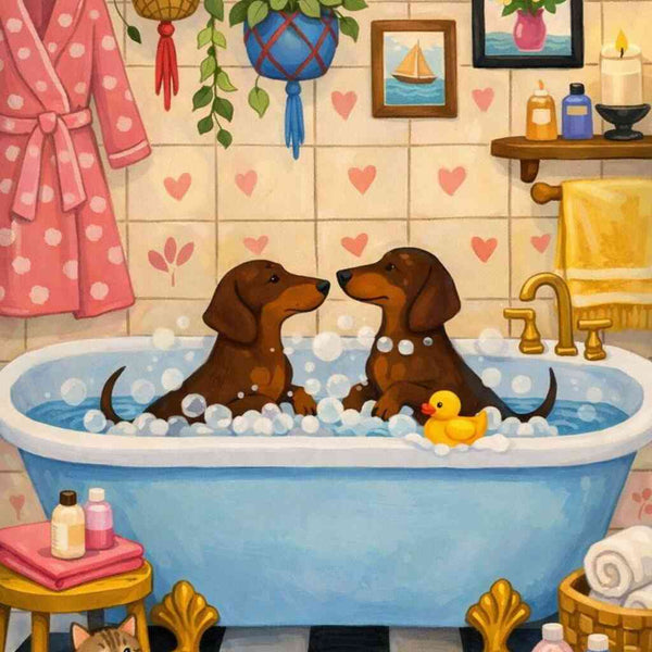 Dachshund Bubble Bath — Diamond Painting Kit design