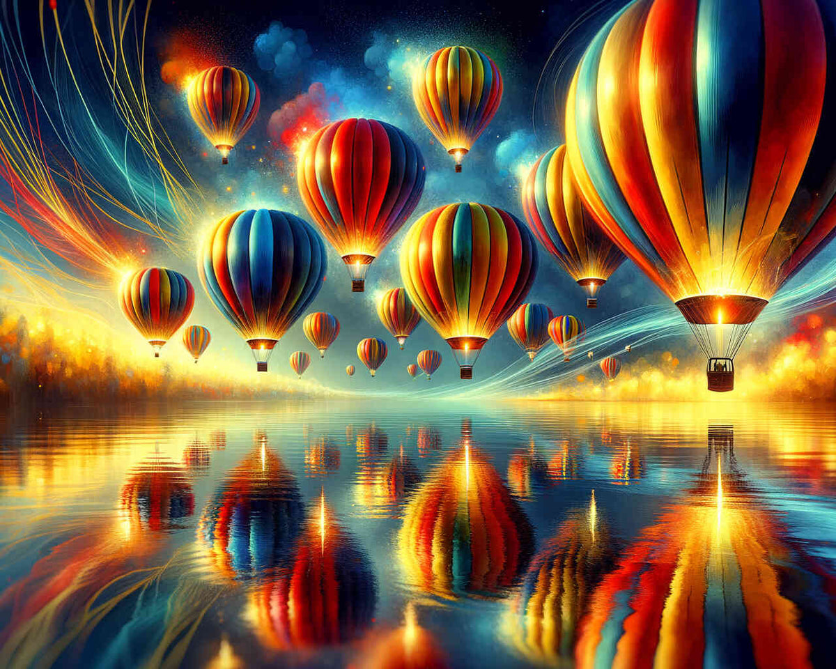 Hot Air Balloon Reflected in a Lake — Diamond Painting Kit design