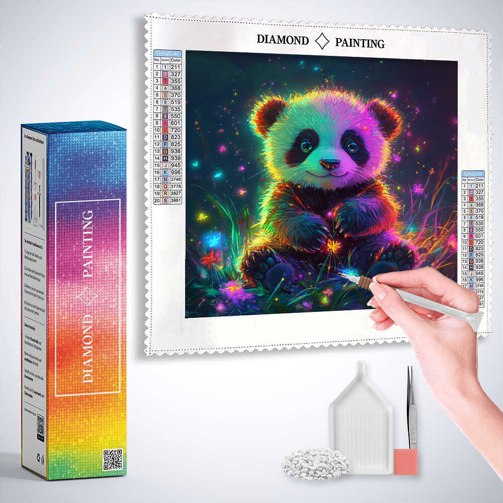 Panda in a World of Lights — Diamond Painting Kit, product view 3