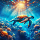 Sea Turtle and Coral — Diamond Painting Kit design