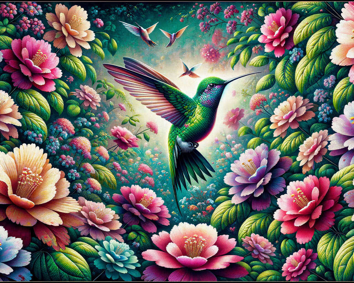 Hummingbird among the Flowers — Diamond Painting Kit design