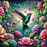 Hummingbird among the Flowers — Diamond Painting Kit design