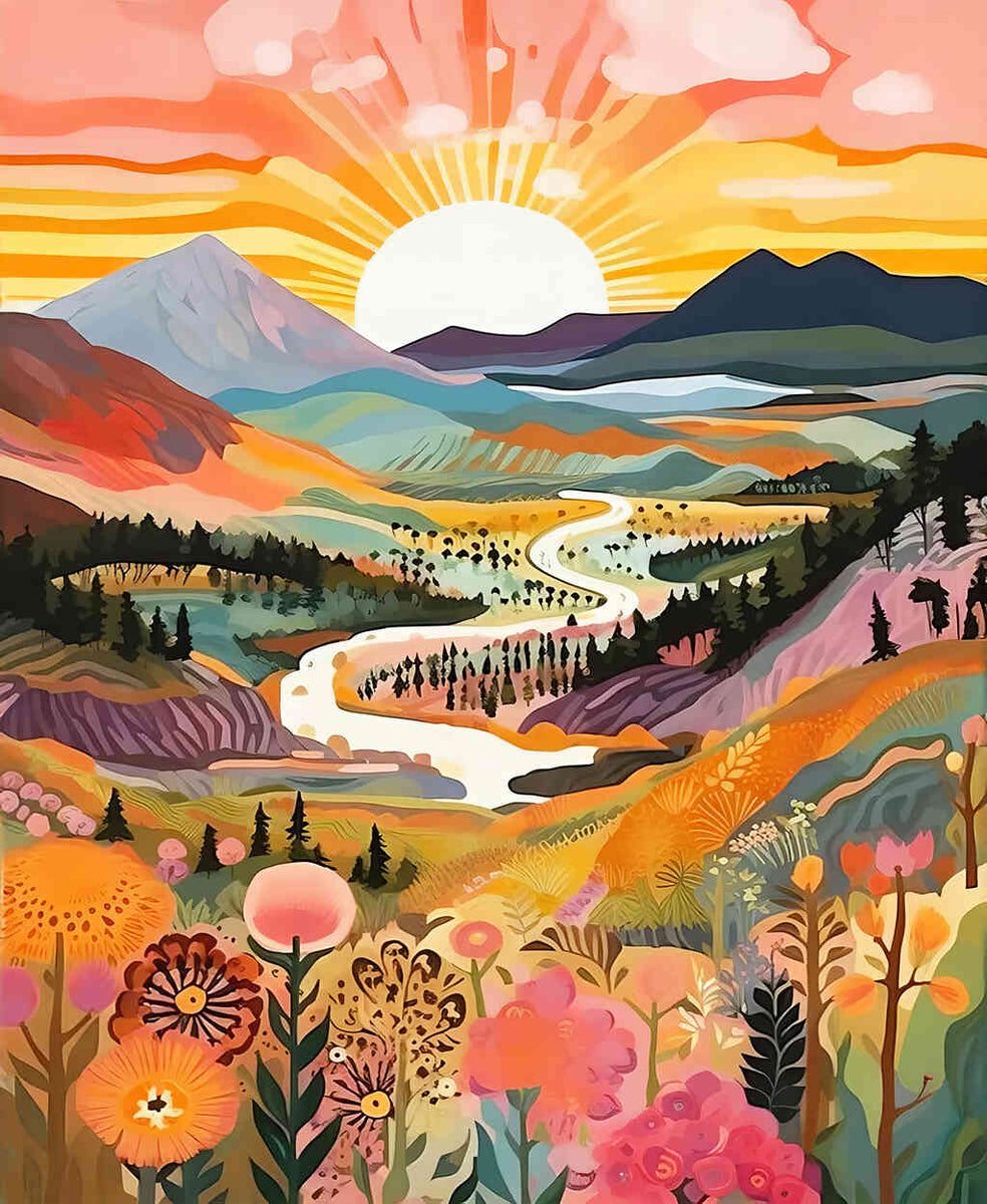 Sunrise in a Flower Paradise — Diamond Painting Kit design