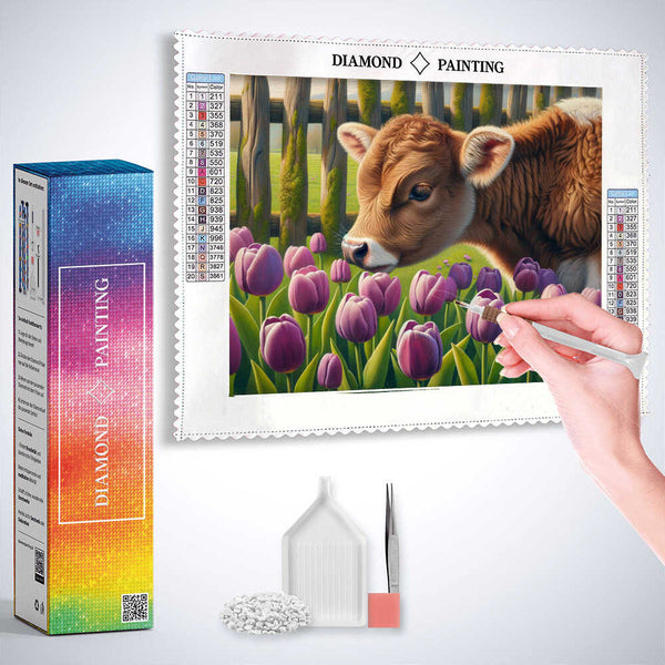 Cow and Tulips — Diamond Painting Kit, product view 3