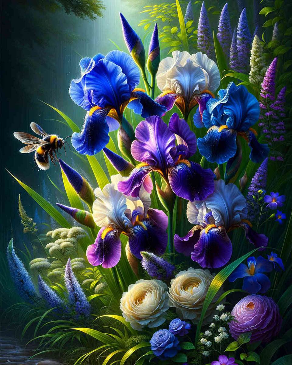 Flowers and bumblebee — Diamond Painting Kit design