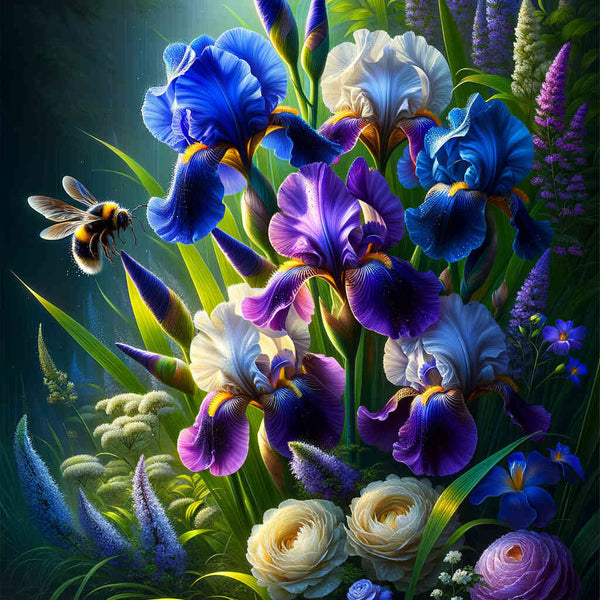 Flowers and bumblebee — Diamond Painting Kit design