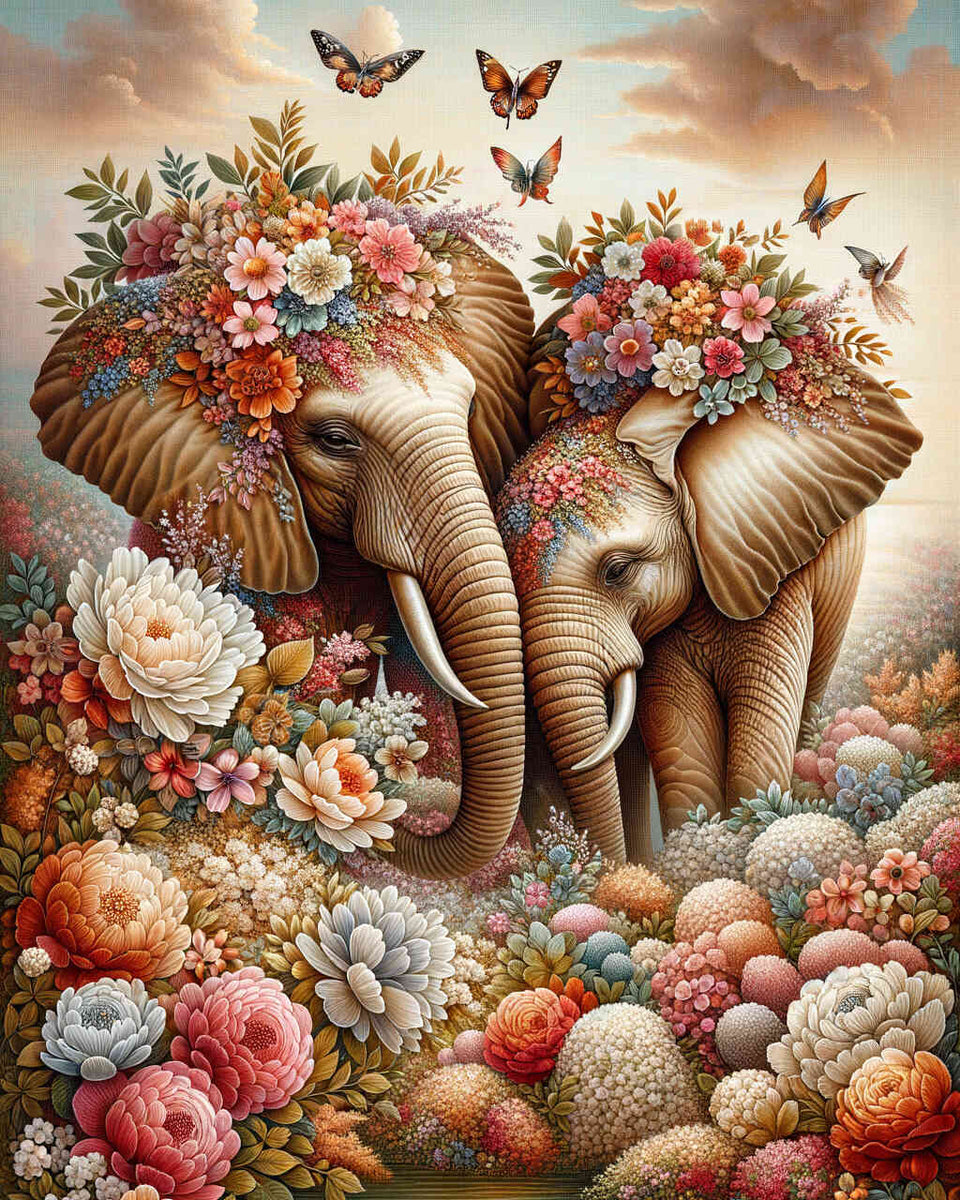 Flowery Elephants — Diamond Painting Kit design