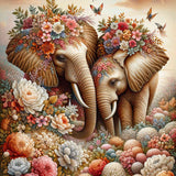 Flowery Elephants — Diamond Painting Kit design