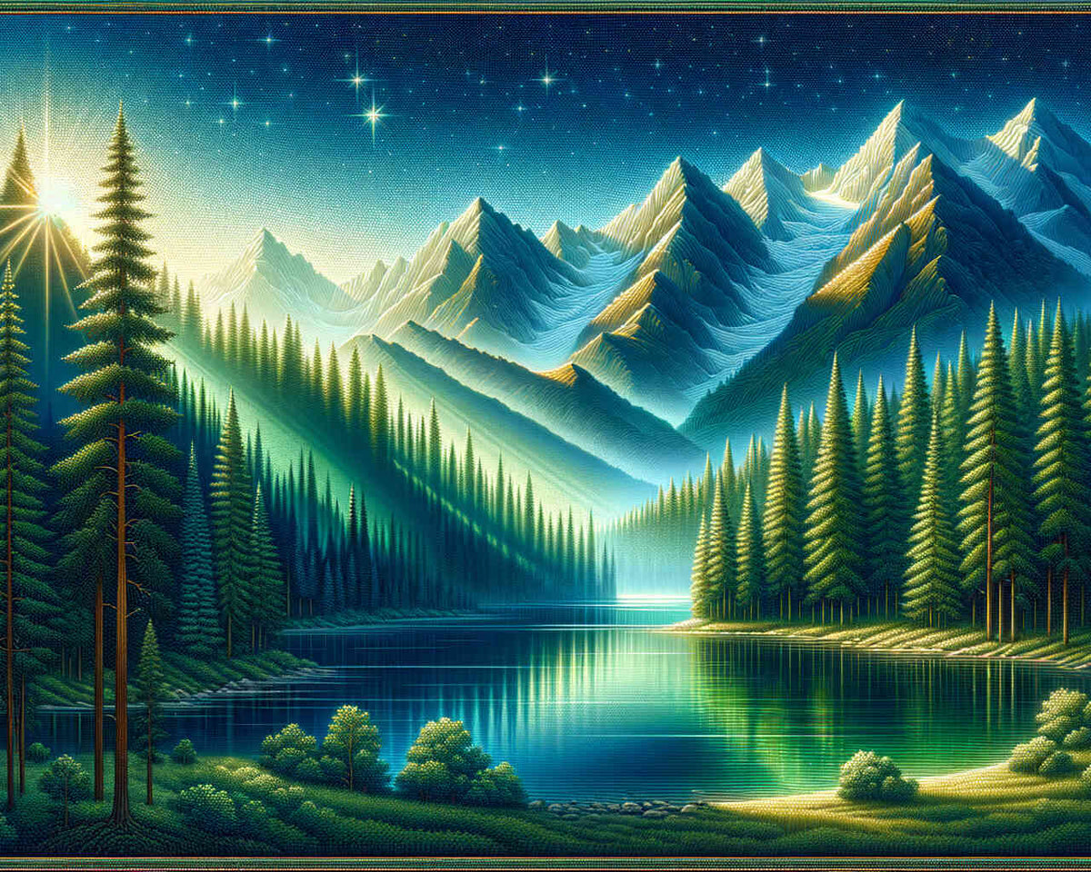 Mountains and the Woodland Lake — Diamond Painting Kit design
