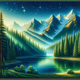 Mountains and the Woodland Lake — Diamond Painting Kit design
