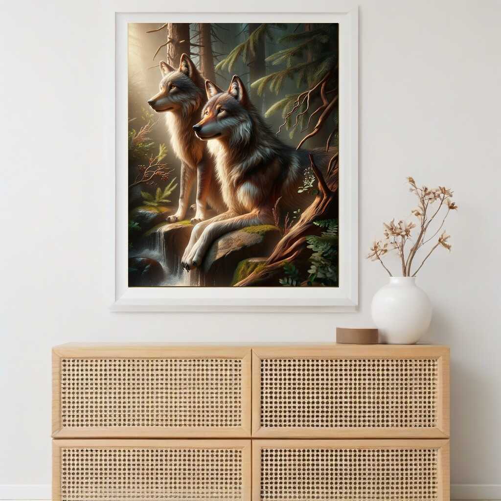 Wolves on rocks — Diamond Painting Kit, product view 2