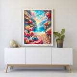 Coffee by the sea rosebushes — Diamond Painting Kit, product view 2