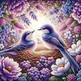 Purple bird with flowers — Diamond Painting Kit design