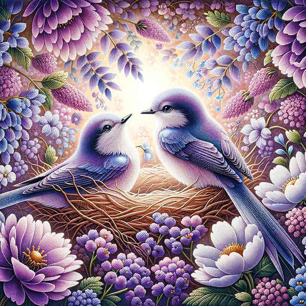 Purple bird with flowers — Diamond Painting Kit design