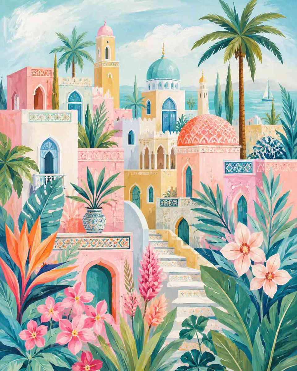 A Dreamlike Mediterranean Oasis — Diamond Painting Kit design