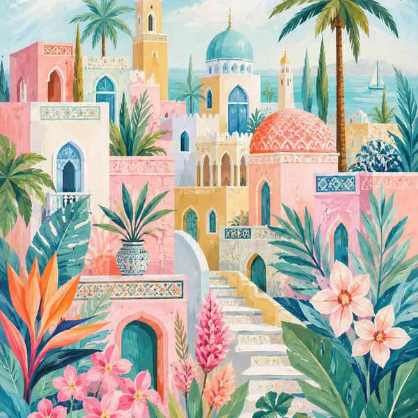 A Dreamlike Mediterranean Oasis — Diamond Painting Kit design