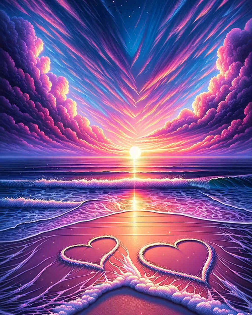Love heart in the sand sunset — Diamond Painting Kit design