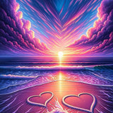 Love heart in the sand sunset — Diamond Painting Kit design