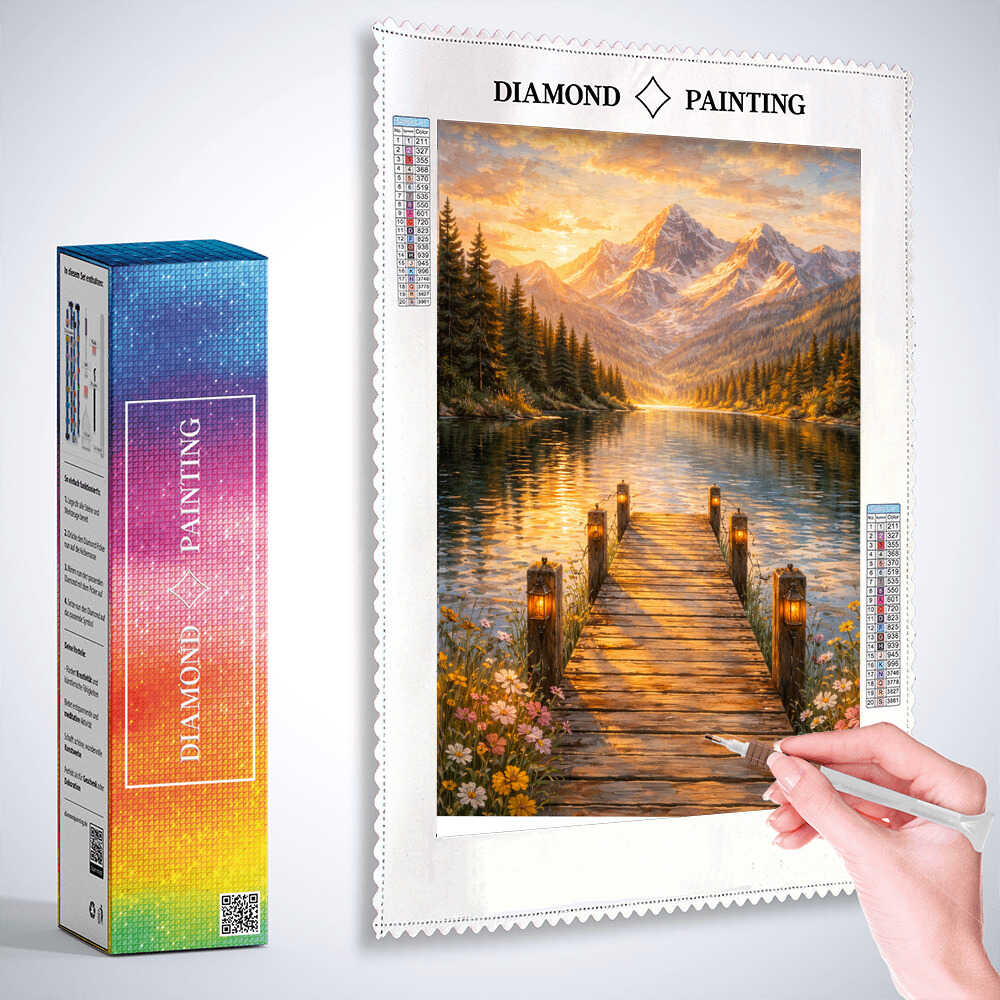 Golden Stillness at the Lake — Diamond Painting Kit, product view 3