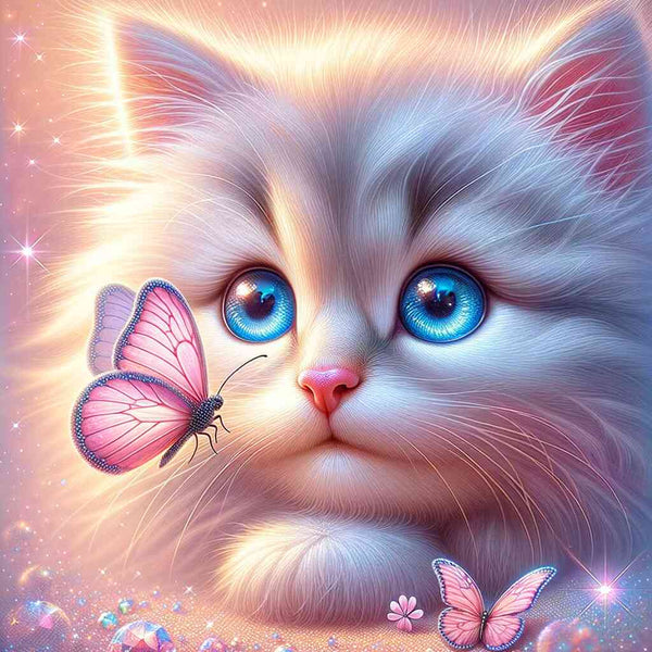 Kitten with pink butterfly — Diamond Painting Kit design