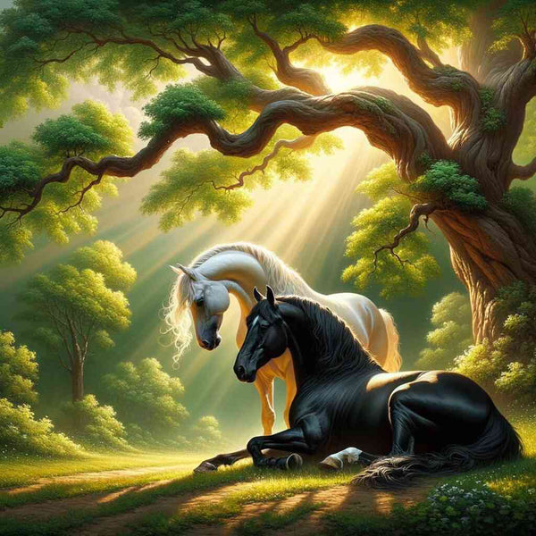 Horses under the tree — Diamond Painting Kit design