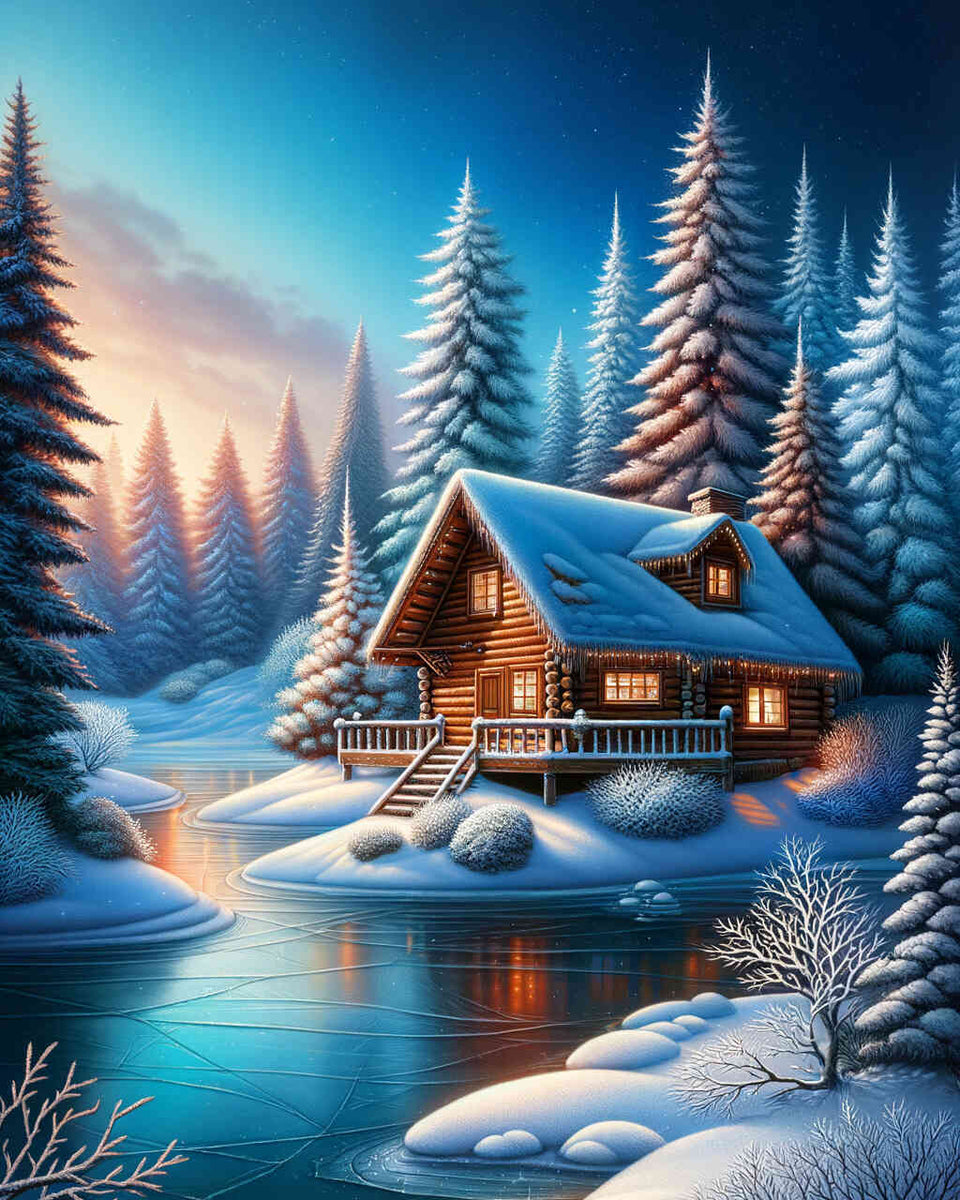 Cabin in winter wonderland — Diamond Painting Kit design