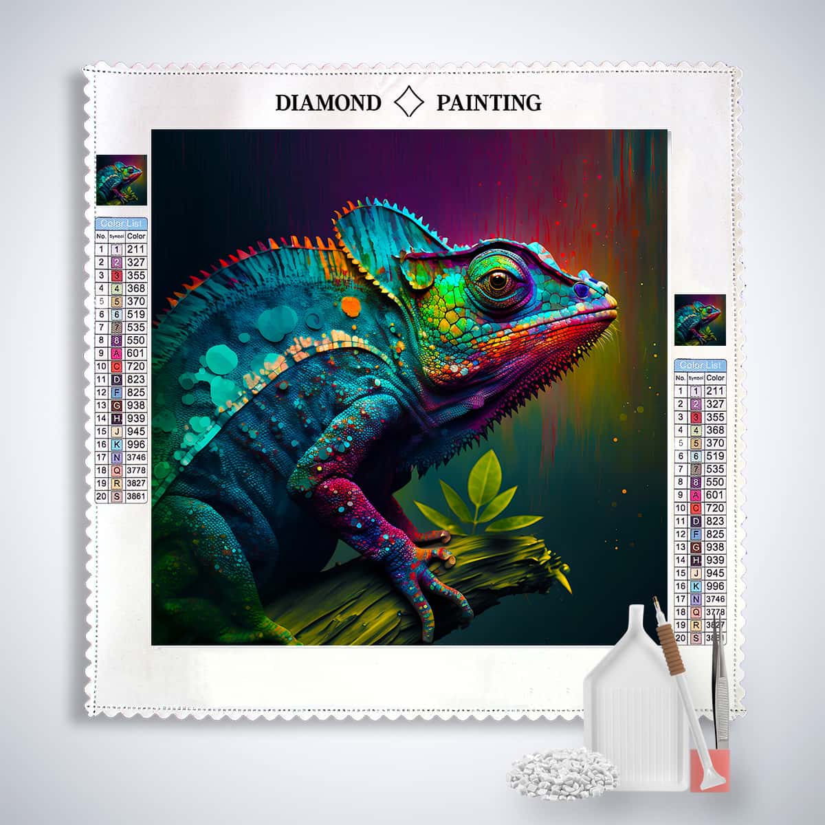 Magnificent Chameleon — AB Diamond Painting Kit, product view 3