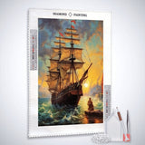 Ship at sunrise, rough sea — Diamond Painting Kit, product view 2