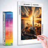 White lighthouse, sunset — Diamond Painting Kit, product view 3