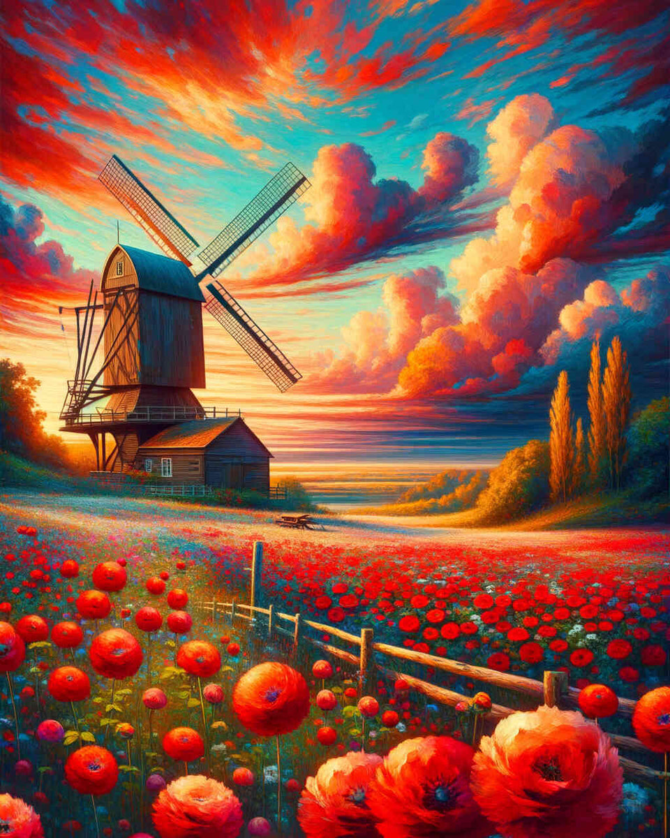 Windmill flower field — Diamond Painting Kit design
