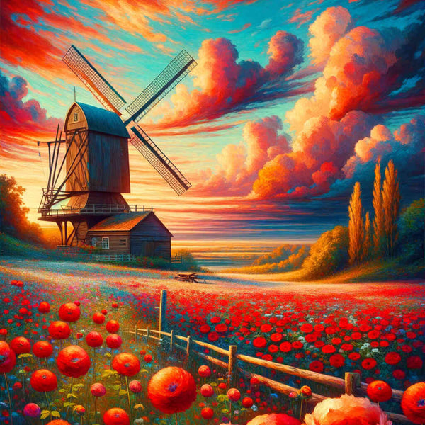 Windmill flower field — Diamond Painting Kit design
