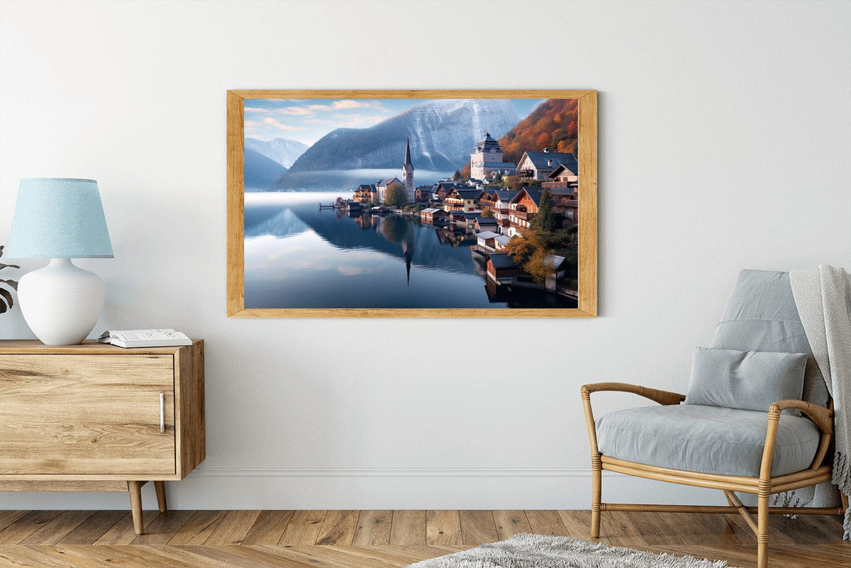 Village on a mountain lake with water reflection — Diamond Painting Kit, product view 3