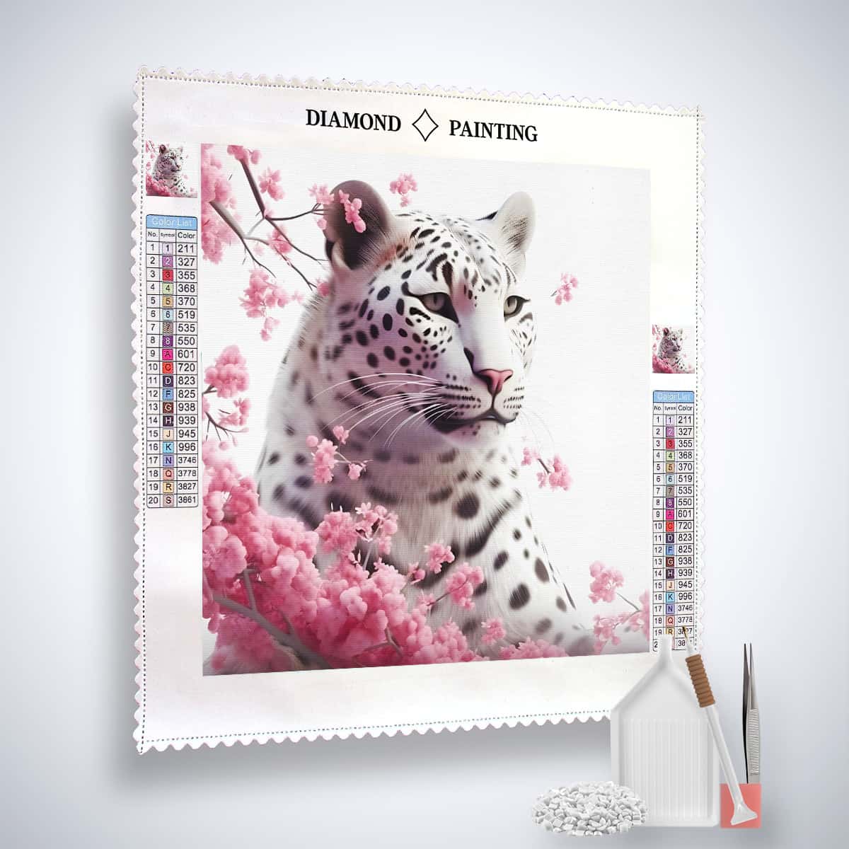 Snow leopard with rose petals — Diamond Painting Kit, product view 2