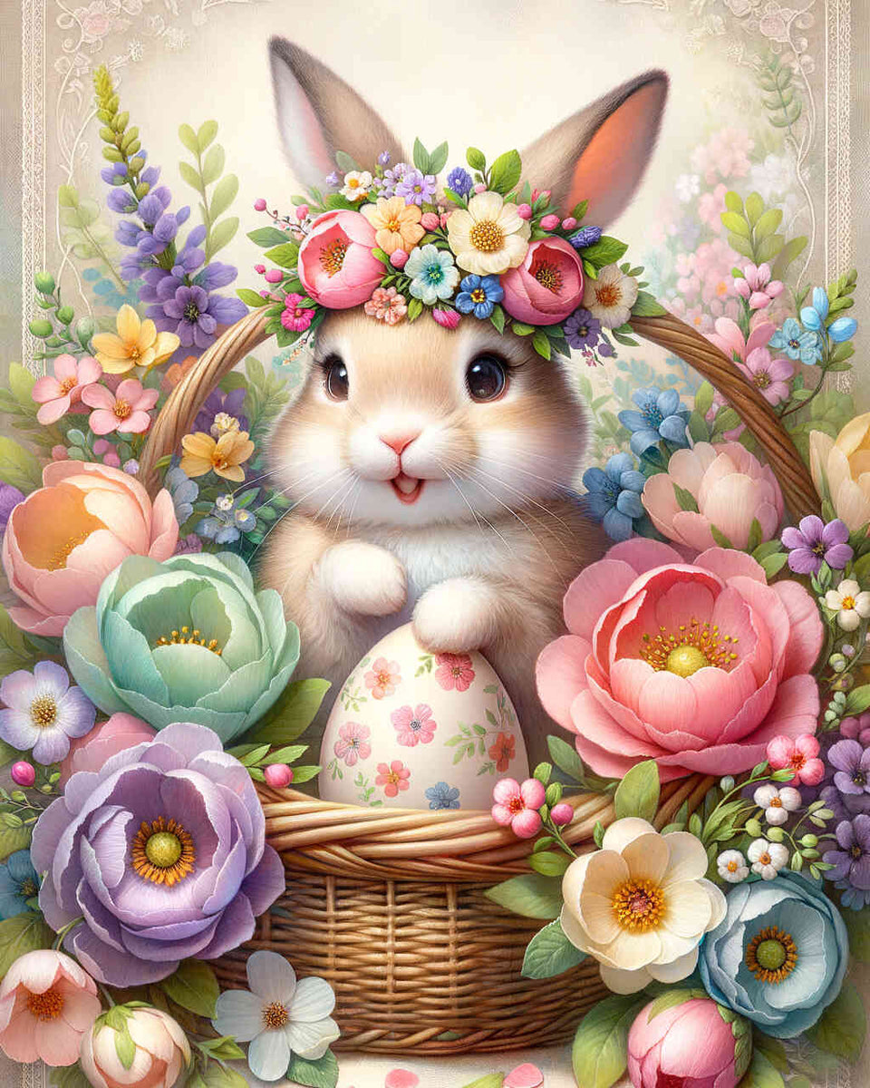 Bunny in flower basket — Diamond Painting Kit design