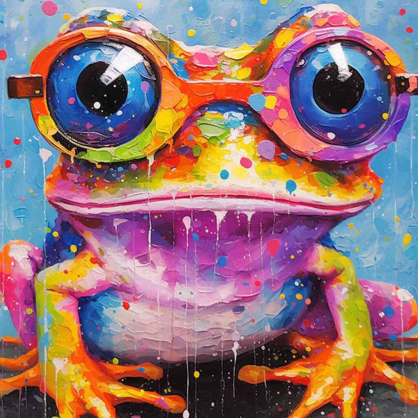 Colorful Frog in Oversized Glasses — Diamond Painting Kit design