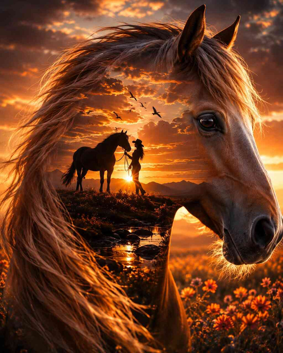 Horse at Golden Sunset — Diamond Painting Kit design