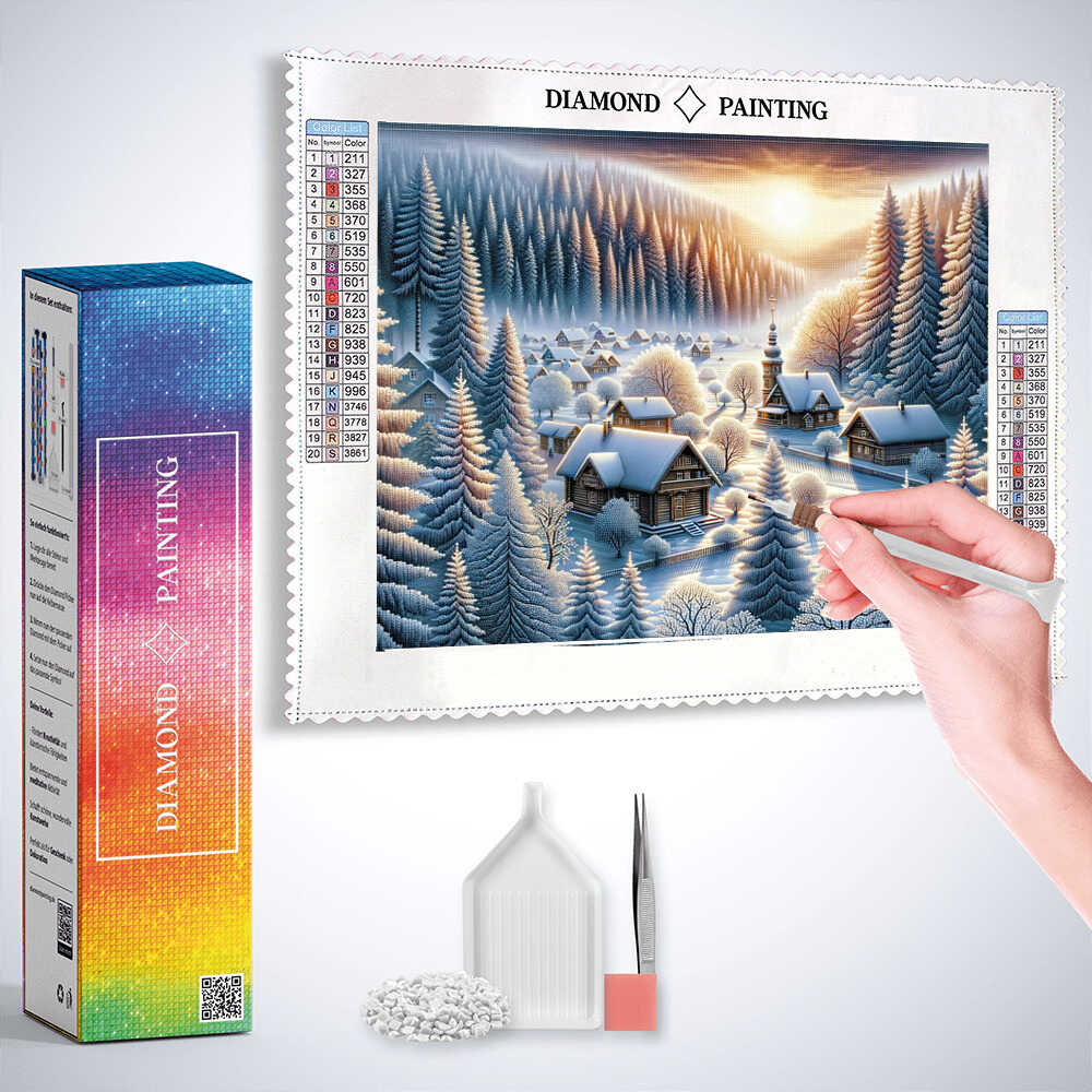 Winter Town in the Forest — Diamond Painting Kit, product view 2