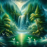 Suspension Bridge at the Waterfall — Diamond Painting Kit design