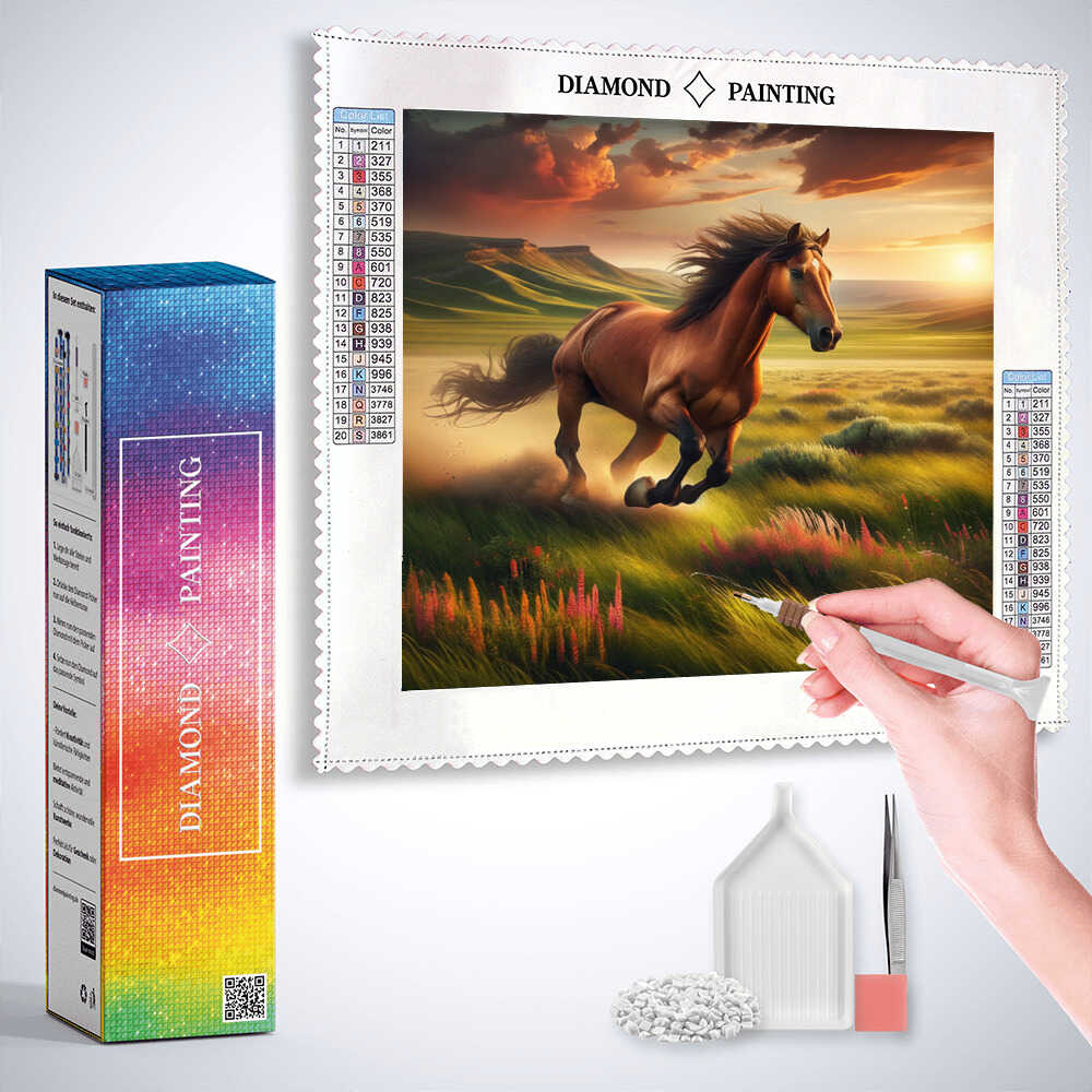 Horse Galloping at Sunset — Diamond Painting Kit, product view 3