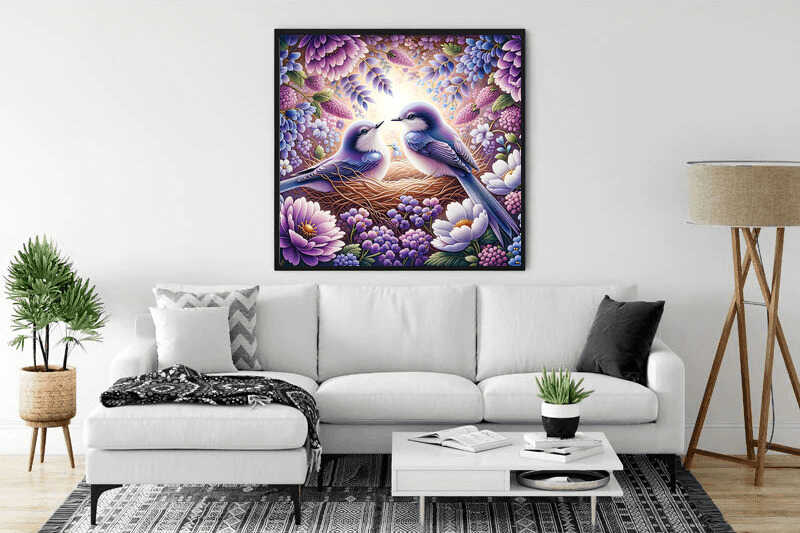 Purple bird with flowers — Diamond Painting Kit, product view 2