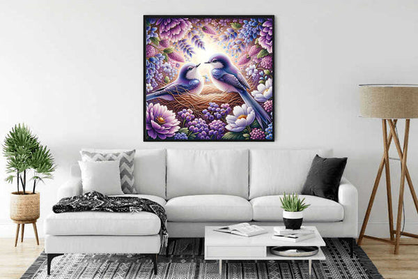 Purple bird with flowers — Diamond Painting Kit, product view 2