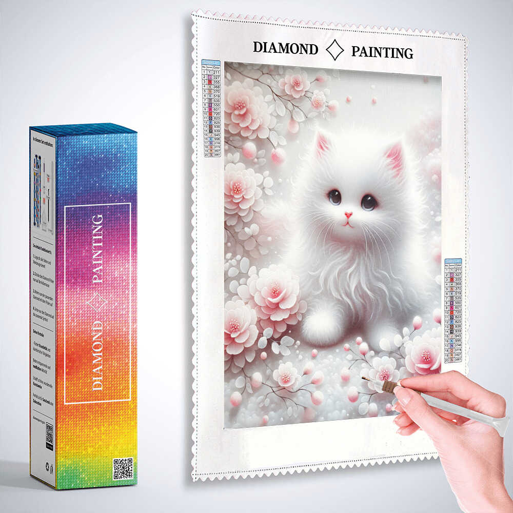 Pink flower cat — Diamond Painting Kit, product view 3