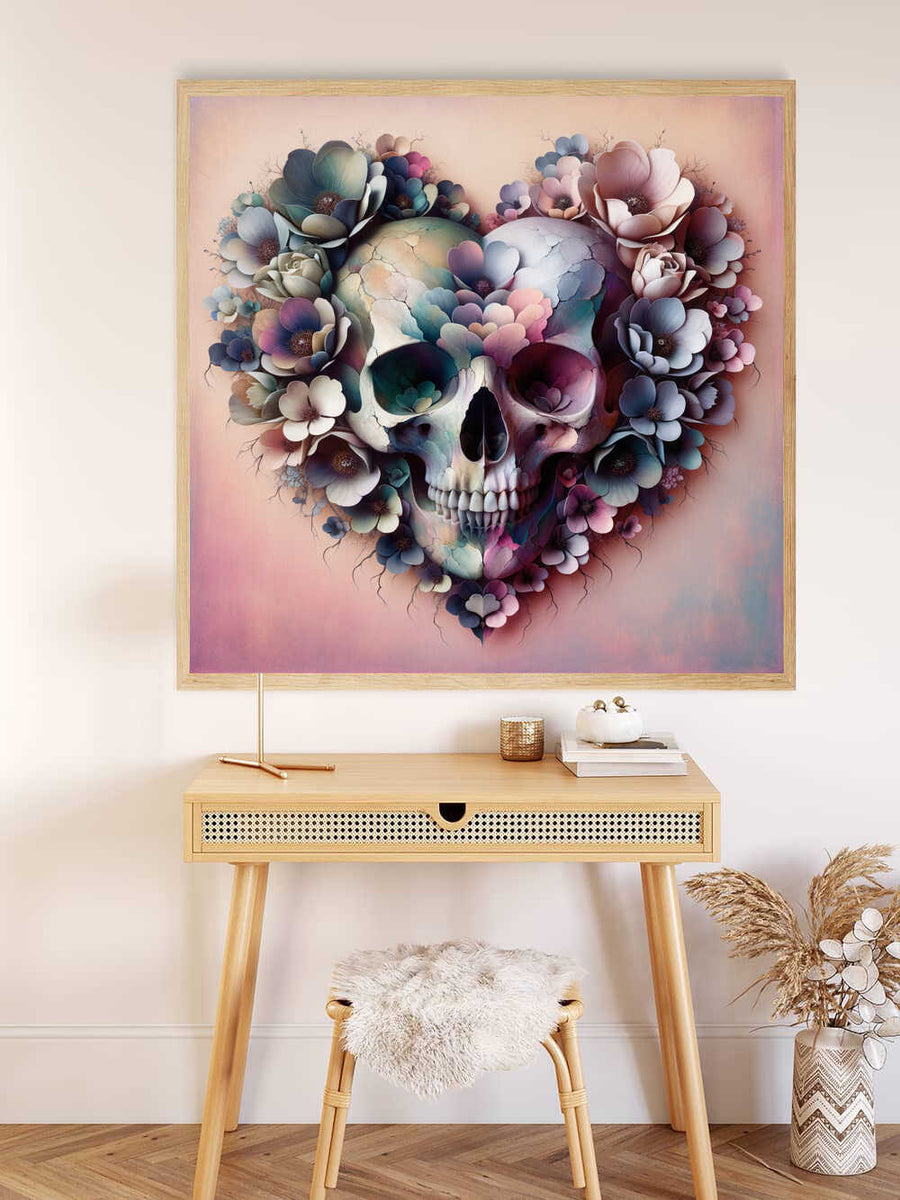 Skulls, heart flowers — Diamond Painting Kit, product view 2