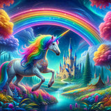 Rainbow unicorn in the enchanted forest — Diamond Painting Kit design