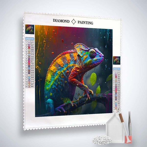Colorful chameleon in the rain — AB Diamond Painting Kit, product view 2