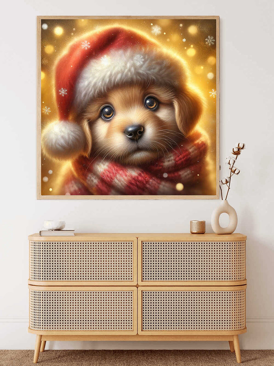 Puppy with Christmas hat — Diamond Painting Kit, product view 2